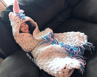 Unicorn Hooded Blanket, Adult Unicorn Blanket, Child Unicorn Blanket, Crochet Blanket ***Glitter options now available