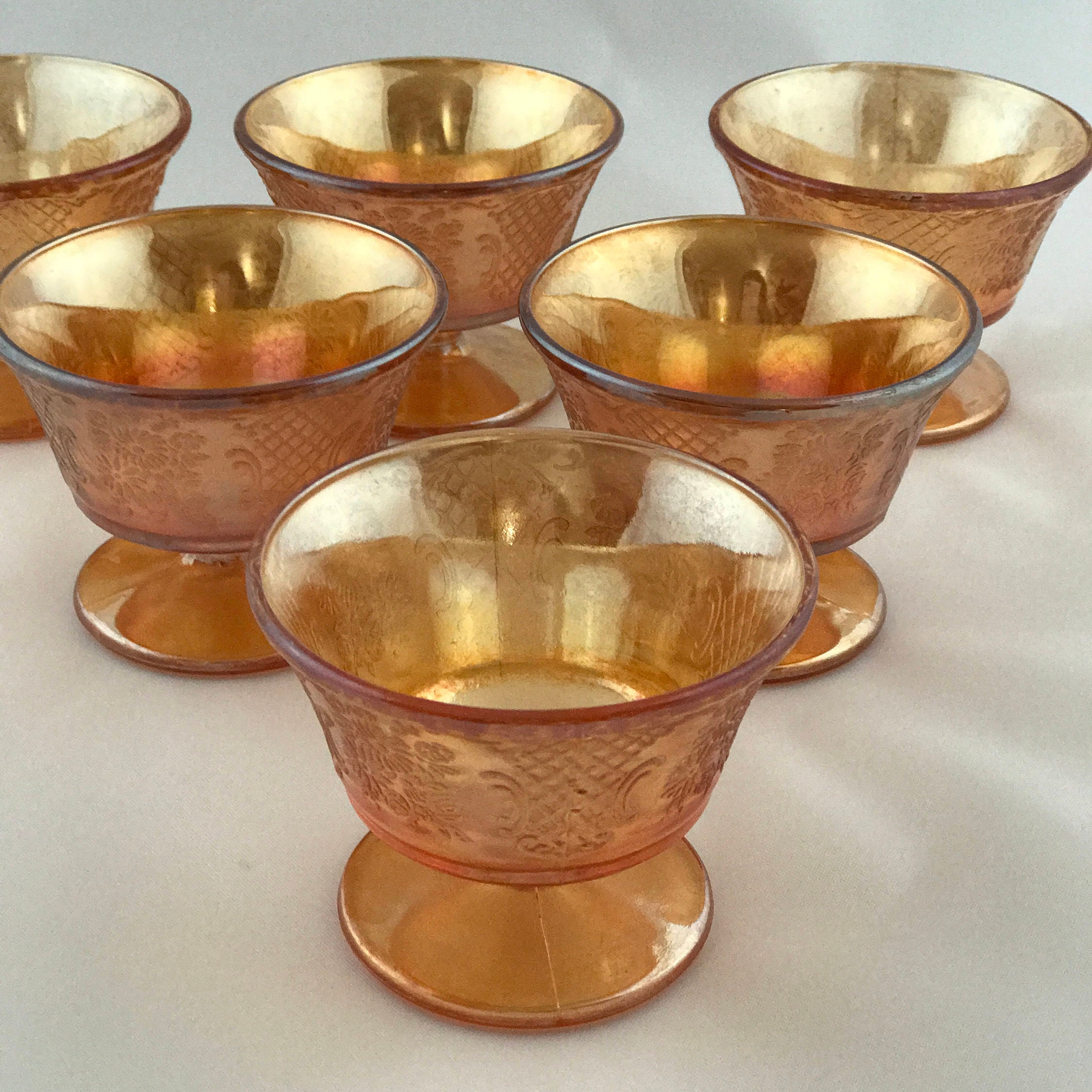 Vintage Depression Carnival Glass Amber Iridescent Marigold