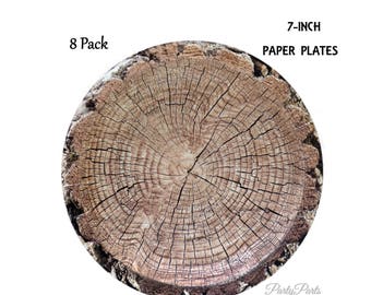 woodland paper plates, tree plates, dessert size, lumberjack birthday decorations, hunting baby shower, outdoors party, camping, hunters