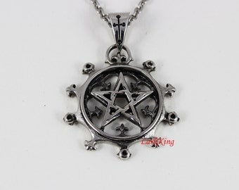 Pentagram necklace; ship steering wheel necklace; stainless steel necklace; men necklace; sailing necklace; boys necklace, necklace; NE7105