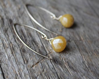 Yellow Silverite Stone Teardrop Gold Filled Marquise Earrings
