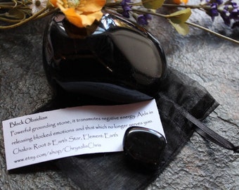 Black Obsidian Palm Stone, Boulder, Stone, Apache Tear- option to purchase as a set paired with a black obsidian tumbled stone