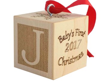 Baby's First Christmas Ornament, Wooden Baby Block, Baby Ornament, Baby's First Christmas Gift, Baby Christmas Keepsake