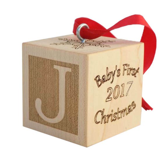 Baby s First Christmas Ornament Wooden Baby Block Baby