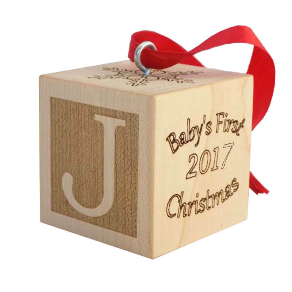 Baby's First Christmas Ornament Wooden Baby Block Baby