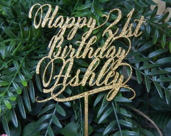 Happy Birthday Name Personalized Cake Topper, Birthday Gift, Rustic-Chic, Elegant, Centerpiece, Photo Prop