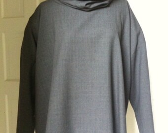 ESKANDAR Gray Glen Plaid Pantsuit - short wide cowl neck top with matching pant - Size 1- lightweight fine wool