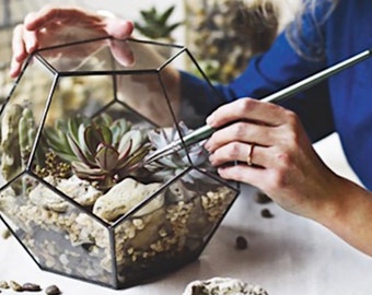 Large Geometric Glass Terrarium Container, Succulent Planter, Wedding Centerpiece, Moss Terrarium, Dodecahedron, Stained Glass Planter