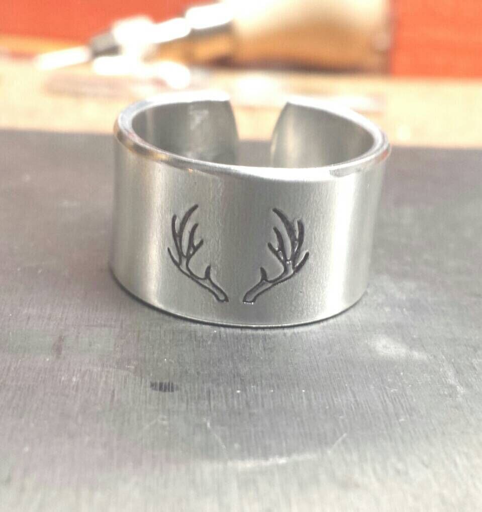 Antler Ring Hand Stamped Ring Deer Antler Ring Mens