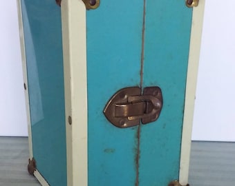 Toy Steamer Trunk and Doll, Metal Suitcase, Doll Trunks, Vintage Doll Trunks, Doll Suitcases, Vintage Trunks, Doll Cases, Vintage Dolls