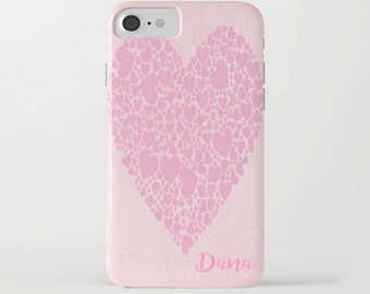 Pink Hearts Device case for iPhone / iPhone 7 / 7s, iPhone 6 /6s, Samsung, Galaxy, Custom, Pink, Hearts, Love, Name, Gift