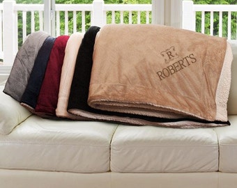 Embroidered Blanket, Name & Initial Sherpa Throw, Family Name Blanket
