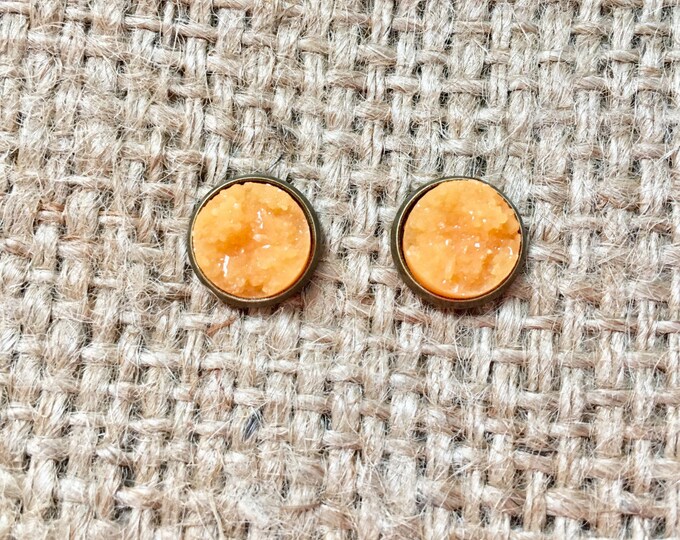 Orange Druzy Studs, Druzy Stud Earrings, Matte Orange Studs, Matte Druzy Studs, Faux Druzy Studs, Druzy Post Earrings, Fake Druzy Earrings