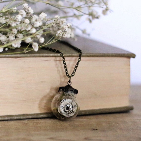 Book Page Flower Terrarium Pendant Necklace. One of a kind.