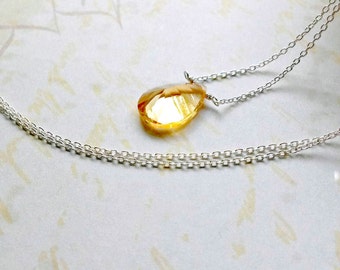 Sterling Silver Citrine Necklace Summer Gemstone Yellow Citrine Pendant Gifts for Her