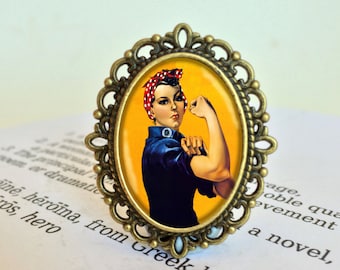 Rosie the Riveter Brooch - We Can Do It! Brooch, Heroine Brooch, Gift For Girlfriend, Rosie Brooch, Vintage Jewelry, Feminist Gift