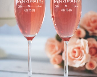 Bridesmaid Proposal Champagne Flutes, Will You Be My Bridesmaid, Champagne Glasses, Will You Be My Maid of Honor, Toasting Champagne Flutes