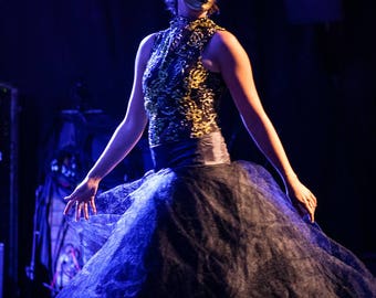 Masquerade gold bodysuit Tulle Skirt (Quick Release) Burlesque / Drag