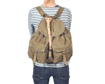 Vintage Military Canvas Backpack, Canvas Rucksack, Laptop Backpack, Military Khaki Pack