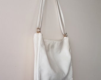 Vintage Leather Bag • White Leather • 1970s • Shoulder Bag • Slouch Bag •