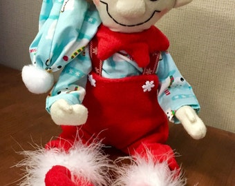 Red and Blue plush Polar bear Christmas elf doll