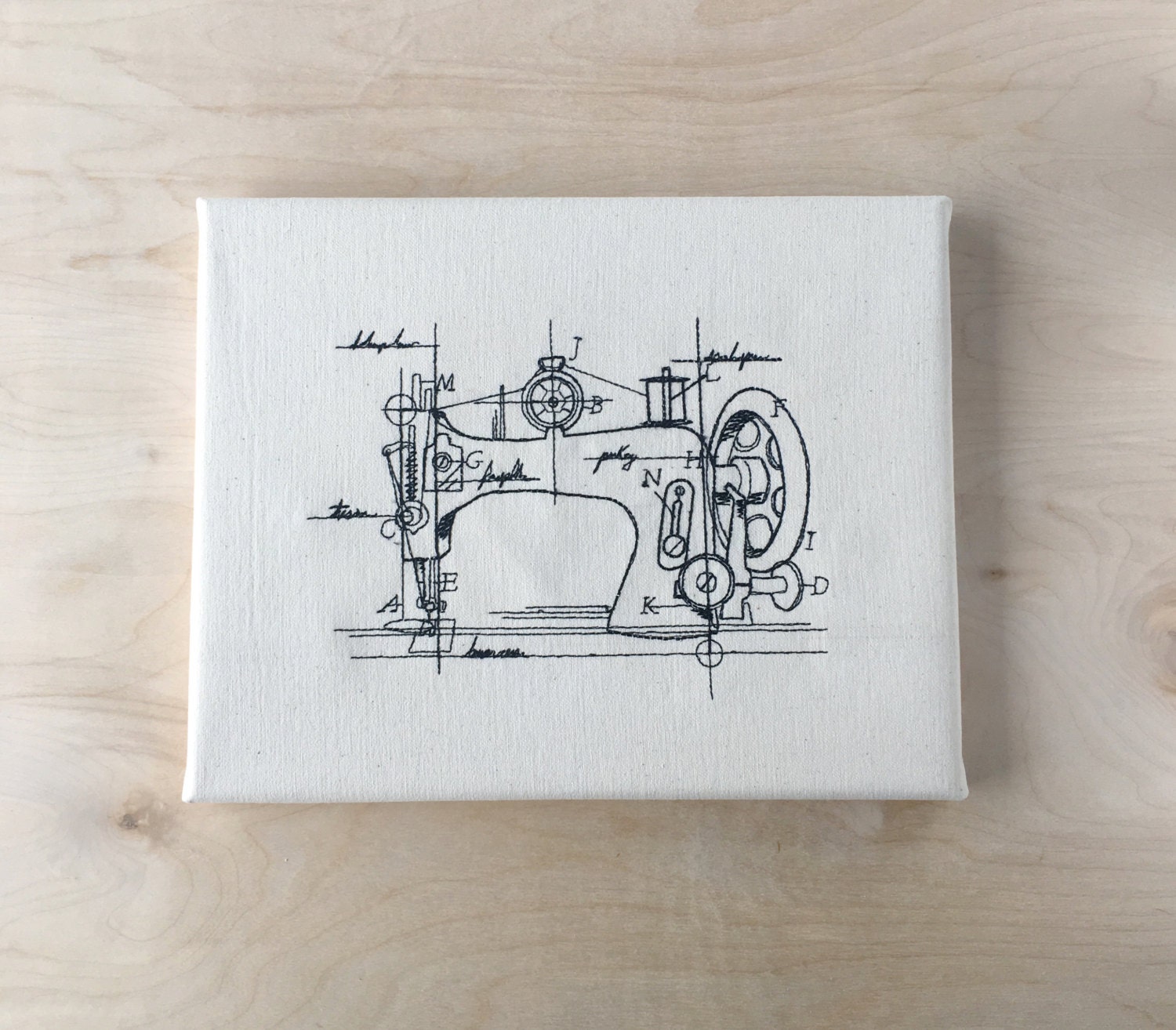 Embroidered Canvas Wall Art Vintage Sewing Machine