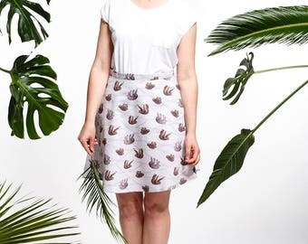 Handmade sloth skirt, sloth fabric, half circle skirt