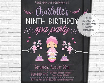 Spa Party Invitation with Blonde Girl - Spa Birthday Invitation - Pamper Party Invite - watercolor - Download & Personalize in Adobe Reader