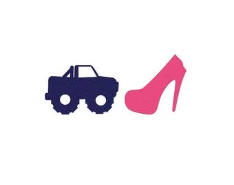 Heels or Wheels Gender Reveal Party Favor, Die Cut, Truck, High Heel, Siletto Heel, Baby Shower, Cupcake Topper, Birthday Party, Boy or Girl