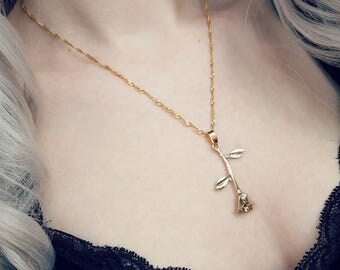 Gold Rose Necklace Enchanted Rose Gold Rose Pendant Beauty And The Beast Rose Inspired Dainty Gold Necklace Delicate Golden Rose Necklace