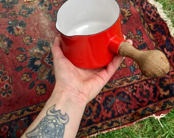 Dansk Kobenstyle Red Enamelware. Vintage Saucepan, Butter Warmer with Pouring Lip
