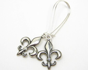 FLEUR de LIS EARRINGS, 925 Silver Wire Dangles, Lily Flower, Emblem of Royalty, 3D French Jewelry, Gift Under 20, 3 Petunia Place