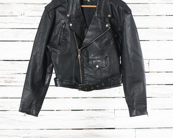 Vintage leather jacket | Leather moto coat | Leather biker jacket | Leather grunge punk jacket | Women leather jacket