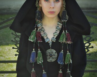 Spiked Moroccan Headdress with Tassels Berber Tribal Headdress Game of Thrones Costume Tribal Fusion Spike Gypsy Crown Ethnic Headpiece Red