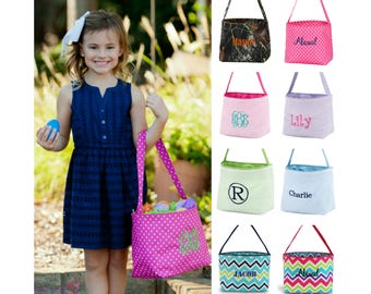 Personalized Easter Basket Monogram Egg Bucket Fabric Girls Boys Kids Childrens Monogrammed Name Embroidered Pink Purple Blue Green