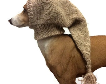 Luxury Alpaca Greyhound Snood, hand made Dog hat Whippet hat lurcher snood Italian greyhound hat, Galgo, pet hat, wool hat, dog pixie hat UK