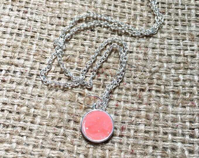 Pink Gem Necklace, Faux Druzy Necklace, Druzy Charm Necklace, Round Druzy Necklace, Silver Druzy Pendant, Gemstone Necklace, 12 mm Druzy