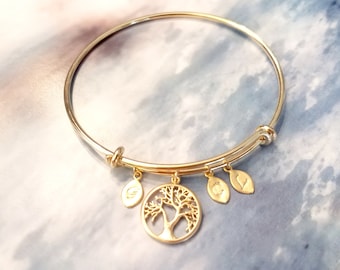 Personalized initial bangle bracelet,Mothers Day From Daughter, Son, Family Tree Bracelet Gift for Grand MOM, Mother GIFT, Wedding Gift