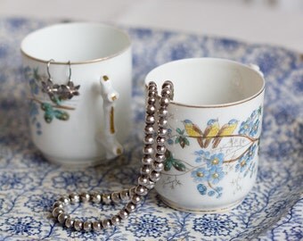 Handpainted Antique Songbird Teacups - set of 2