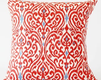 Red Ikat pillow cover, red decorative pillow cover, Ikat pillow cover, red pillow cover, boho decor, bohemian decor, multiple sizes