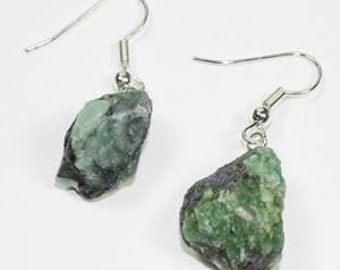 Rough Emerald Earrings w/ Silver Plated Earwire (ER17BT)