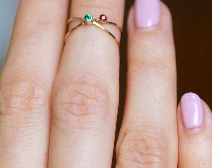 BLACK FRIDAY SALE emerald ruby gold ring emerald set green stone Natural stone Engagement Wedding minimalist Gold Engagement Ring
