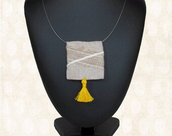 hippie square textile necklace