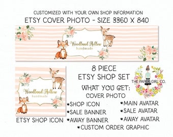 etsy shop set etsy cover photo set etsy banner set fox etsy shop set deer etsy shop set premade shop set woodland etsy shop set etsy profile