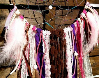 Attrape rêves ethnique, indien, plumes, dentelle, dreamcatcher