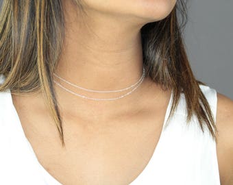 Chain Choker Necklace-Sterling Silver Chain Choker-Gold Filled Chain Choker-Wrap Chain Choker-Dainty Chain Choker-Simple Choker-Gift for her