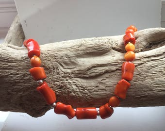 Handmade Dyed Coral and Sterling Silver Necklace