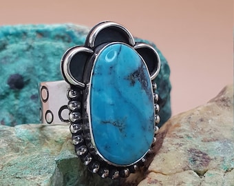 Morenci Turquoise set in Sterling Silver RIng Sz 7
