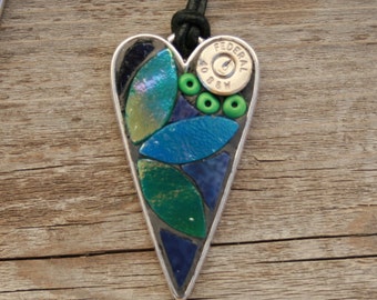 Shot through the Heart Mosaic Pendant, Stained Glass Pendant, Wearable Art