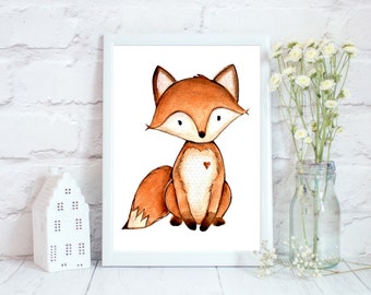Woodland Nursery Decor, Woodland Nursery Wall Art, Woodland printables, Fox Nursery Decor, Animal Prints for kids, Fox Nursery Print